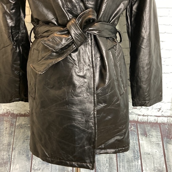 GIOVANNI NAVARRE LEATHER COMPANY NWT Trench Coat Italian Stone Patchwork Matrix - Picture 5 of 16